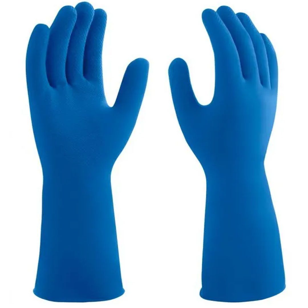 Luva Antialérgica de Látex Azul Com Forro em Verniz Silver - Super Safety